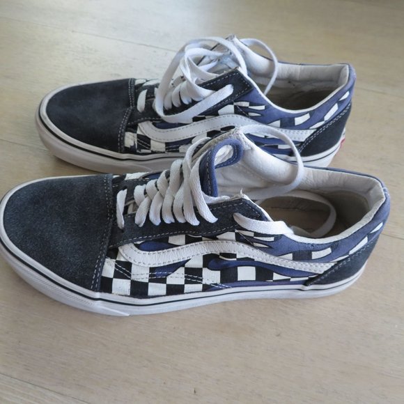 Vans Old Skool Checkerboard Dress Blues White Sneakers Low Top Shoes Mens 7.5 - Picture 2 of 13